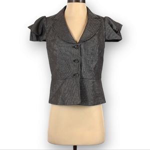 Nine West Blazer Size 4 Grey White Striped Peplum Cap Sleeve Button Front NEW